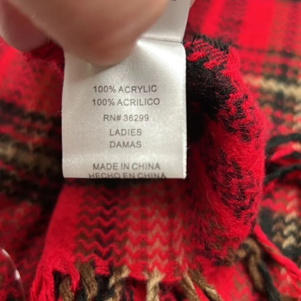 ABG red black and tan fringed men’s winter scarf EUC
